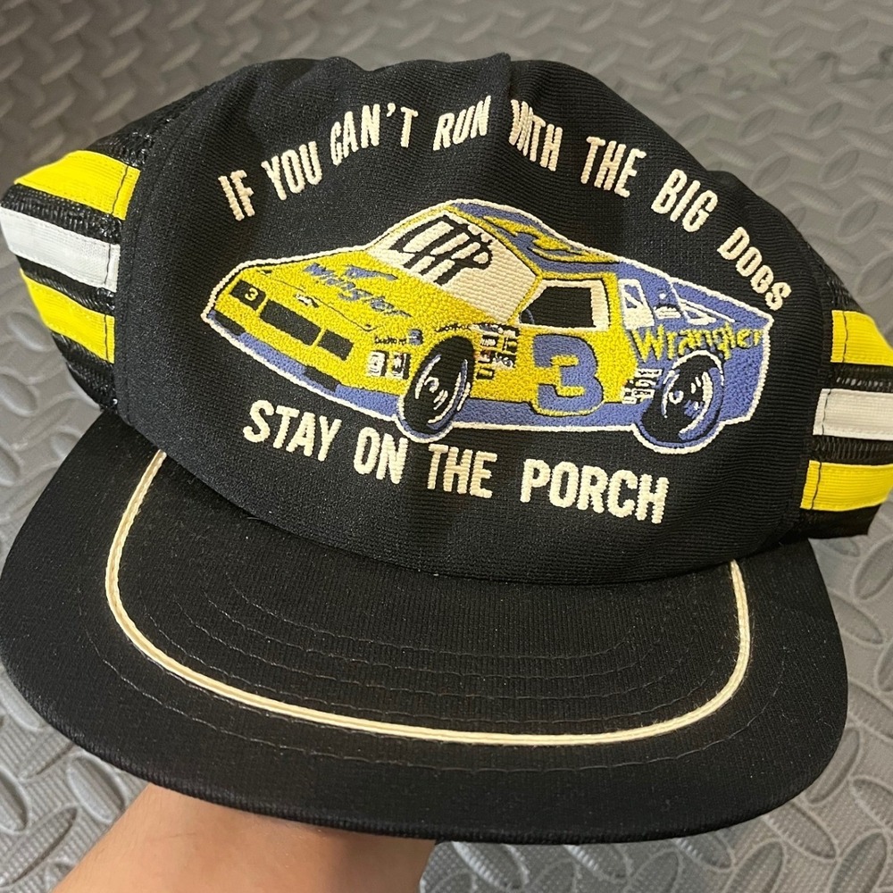 NASCAR Trucker Hat Mens OSFA Black Vintage Dale Earnhardt Big Dogs Made in USA